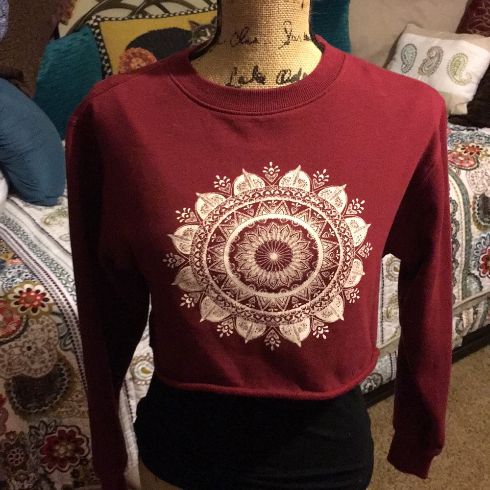 L.A HEARTS Size XS L/S Maroon Crop Sweatshirt